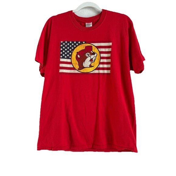 Buc-ee’s Shirt Mens Large USA Flag Texas Beaver‎ Patriotic Red White Blue Unisex - Picture 1 of 8